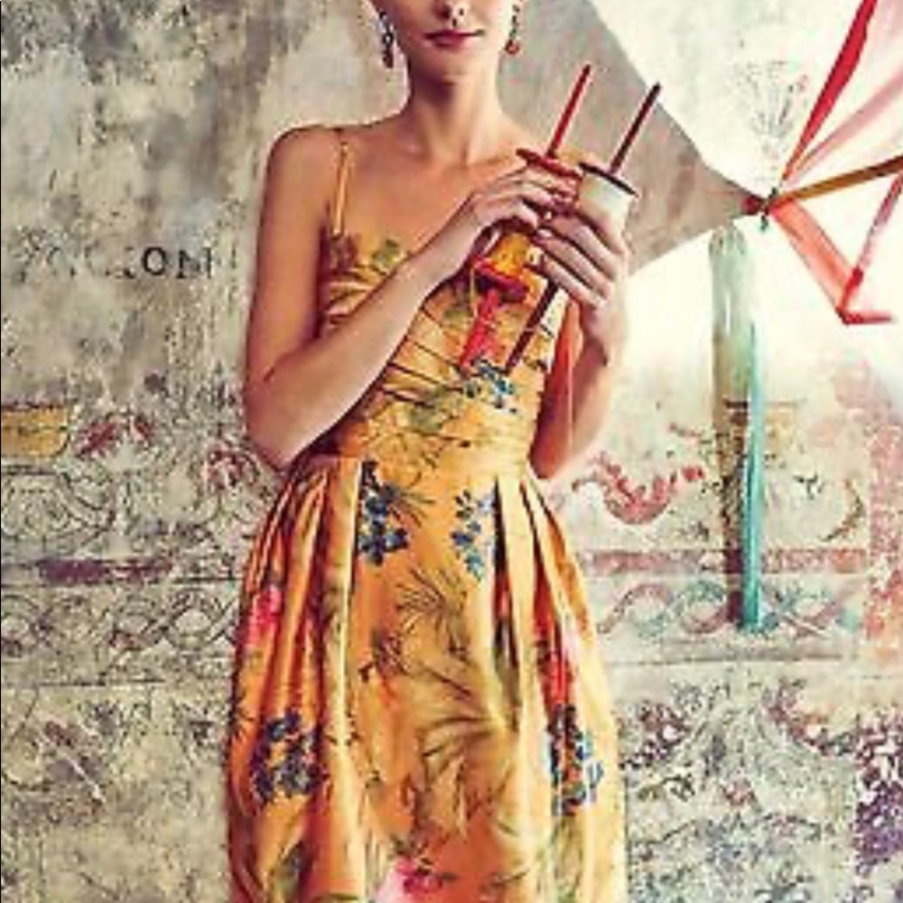 James Coviello botanica fit and flare floral print cocktail dress,Anthropologie.